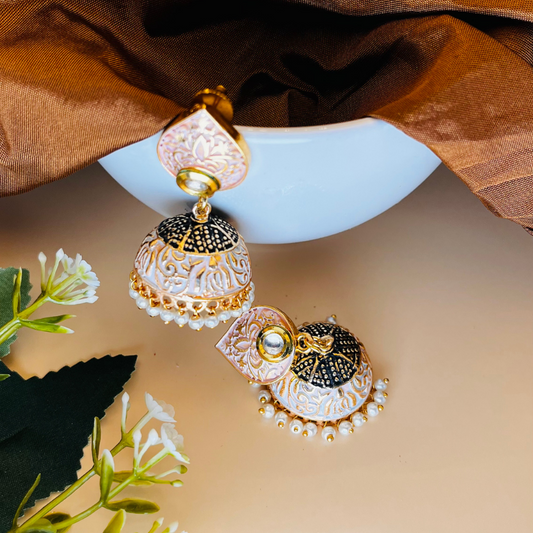 Peach Gold Plated Dome Shaped Jhumkas