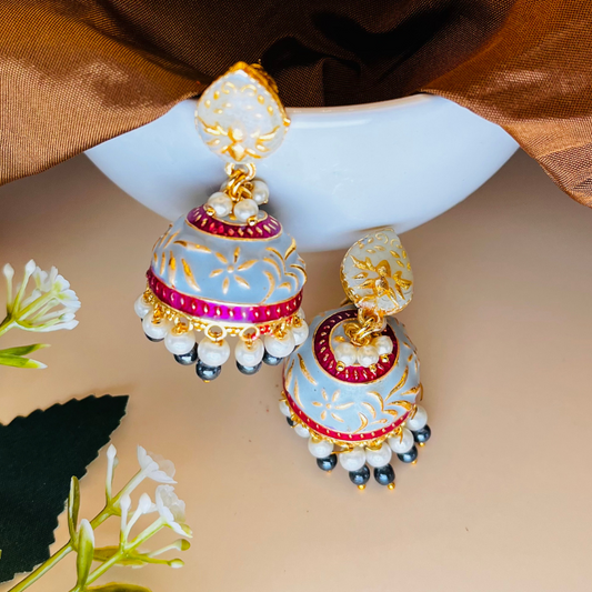 Grey Gold Plated Dome Shaped Jhumkas