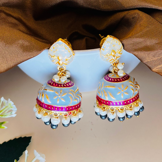 Grey Gold Plated Dome Shaped Jhumkas