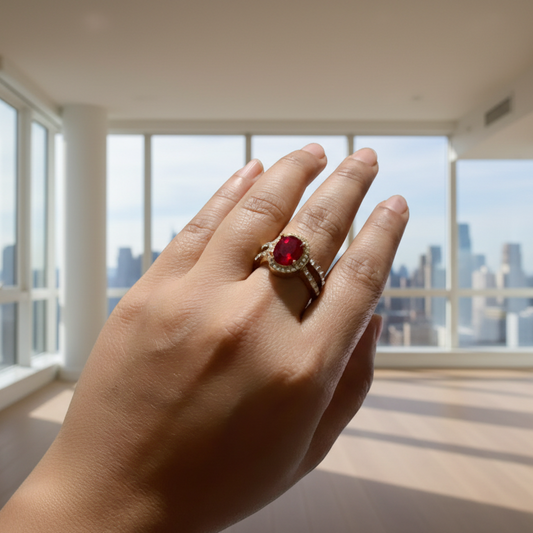 Red Rhinestones Statement Ring