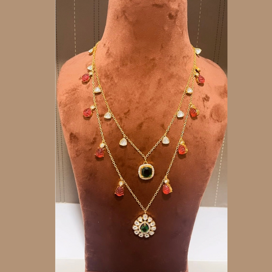 Double Layered Moissanite Polki Necklace