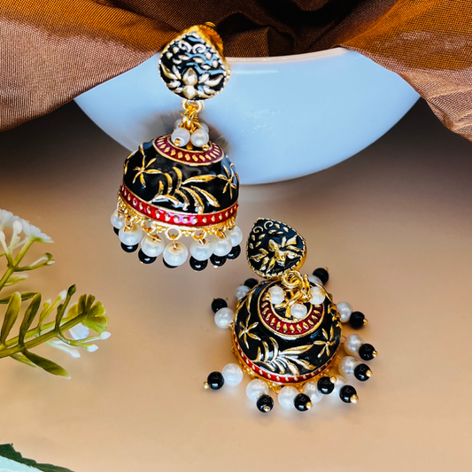 Black Gold Plated Dome Shaped Jhumkas