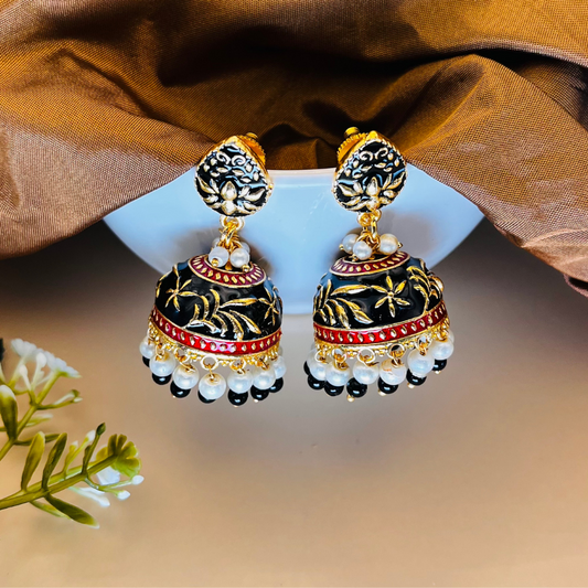 Black Gold Plated Dome Shaped Jhumkas