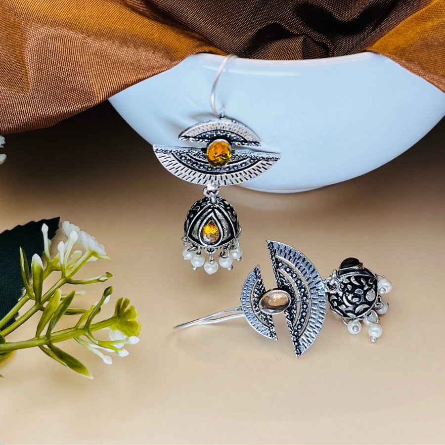 Peach Silver Plated Contemporary Drop Earrings