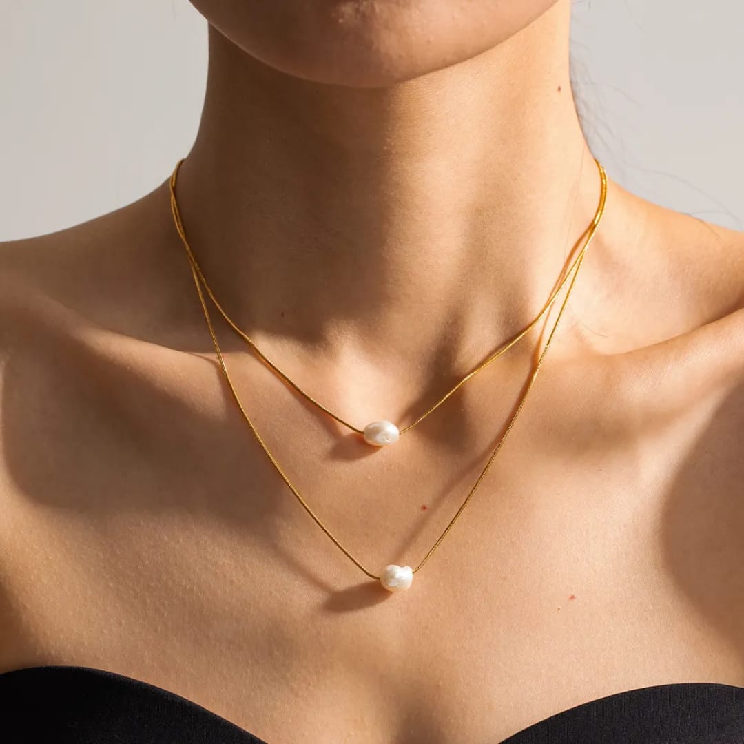 Fresh Water Pearl Double Layer Chain Necklace