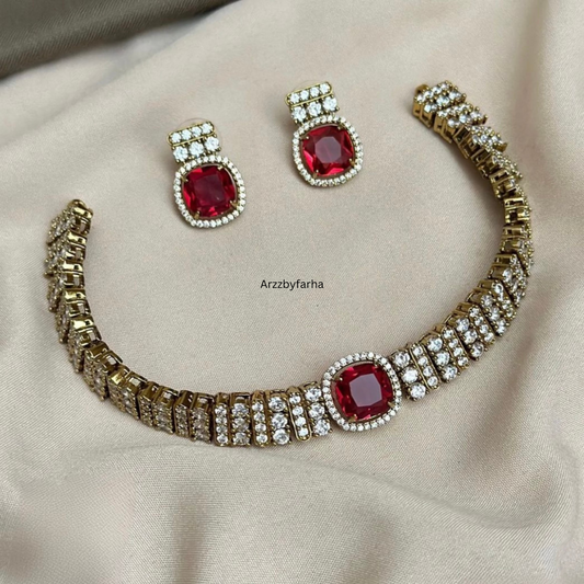 Zircon Red Stone Choker Necklace Set