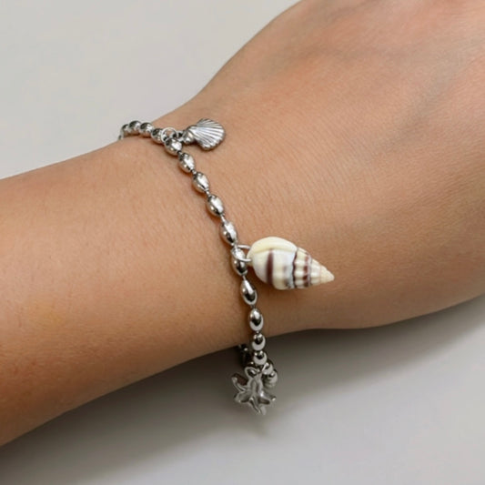 Silver Sea Shell Chain Bracelet