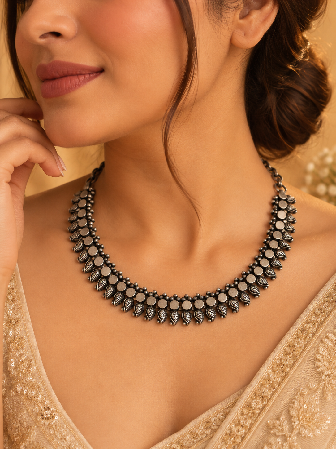 Silver Oxidised Sleek Necklace