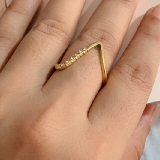 V Shaped AD Studded Ring