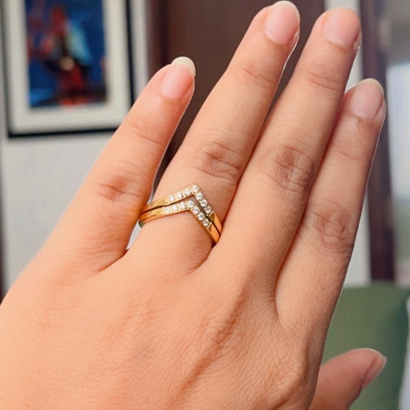 AD Studded V Shaped Ring