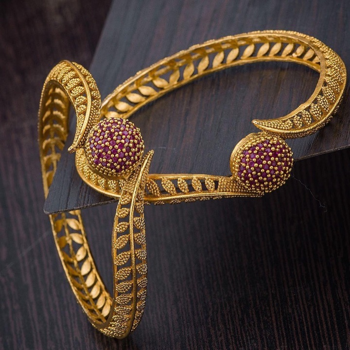 Brass Gold Ruby Pink Bangle Bracelet