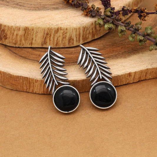 Stone Leaf Oxidised Earrings