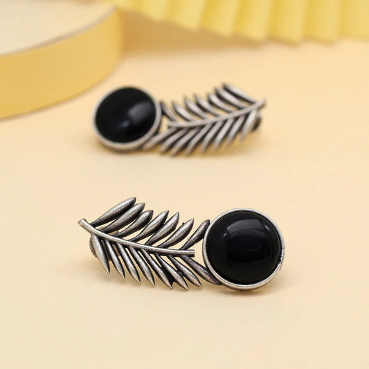Stone Leaf Oxidised Earrings