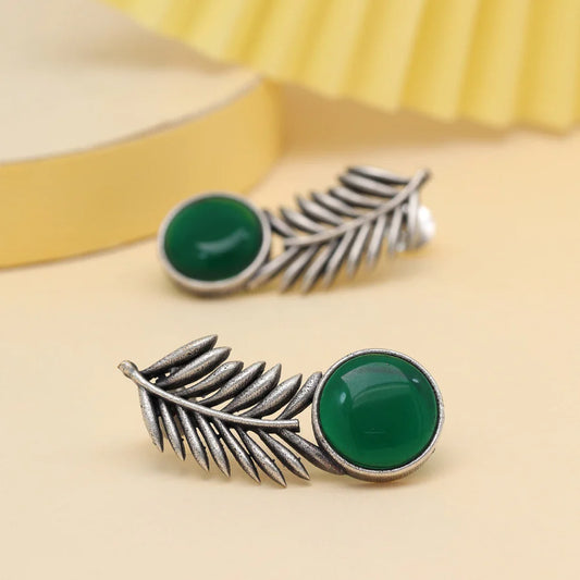 Stone Leaf Oxidised Earrings