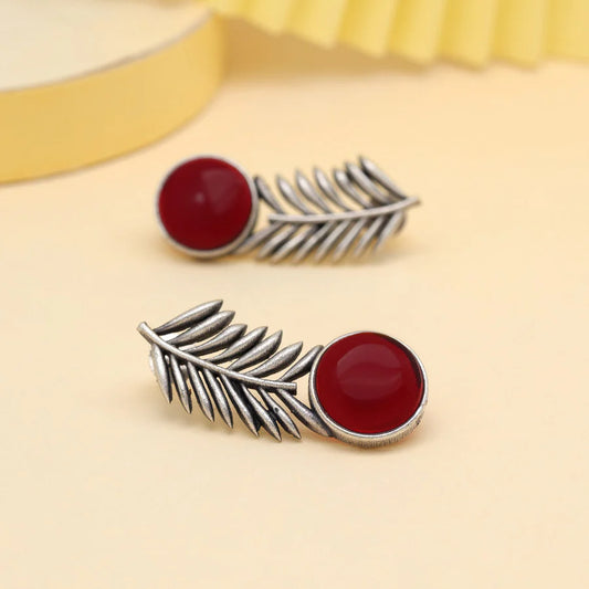 Stone Leaf Oxidised Earrings