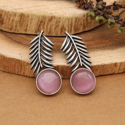 Stone Leaf Oxidised Earrings