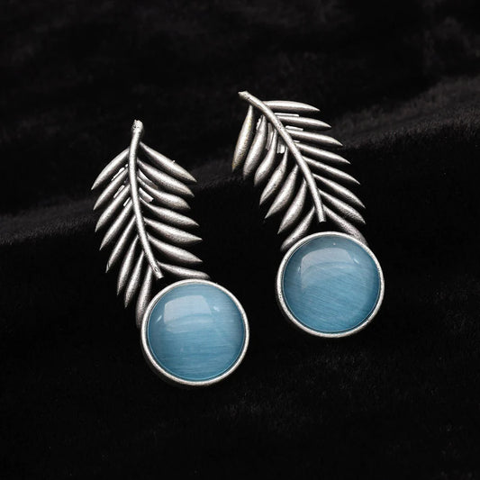Stone Leaf Oxidised Earrings