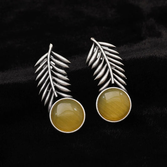 Stone Leaf Oxidised Earrings