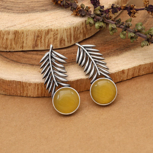 Stone Leaf Oxidised Earrings