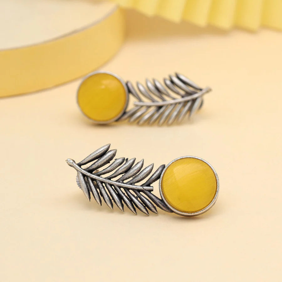 Stone Leaf Oxidised Earrings