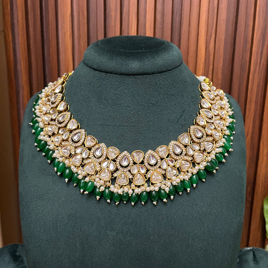 Green Beads Kundan Necklace Set