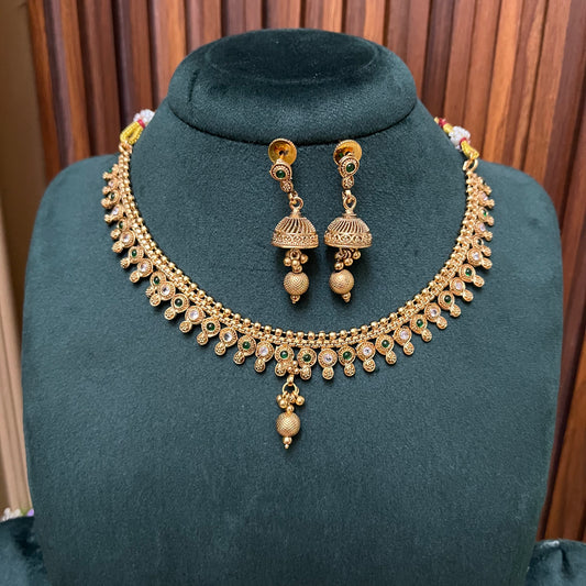 Gold Kundan Sleek Necklace Set