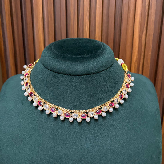 Gold Pearl Sleek Necklace Set