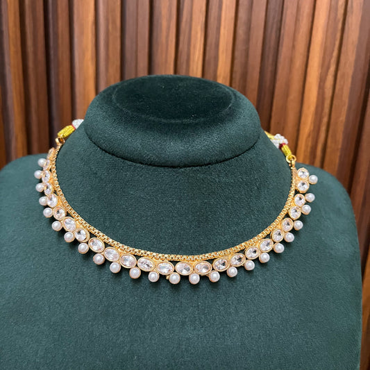 Gold Pearl Sleek Necklace Set
