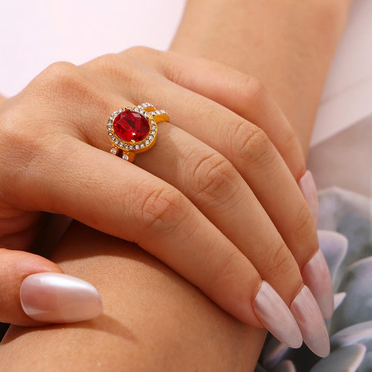 Red Rhinestones Statement Ring