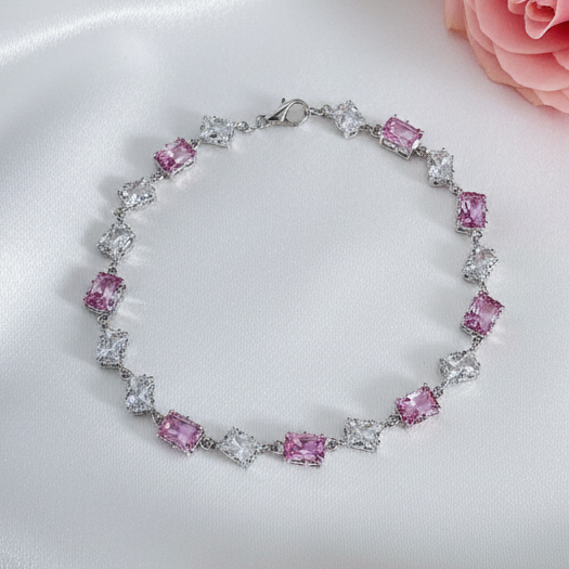 Pink & White Stone Chain Bracelet
