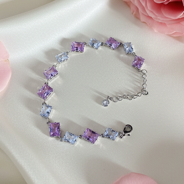 Pink & White Stone Chain Bracelet