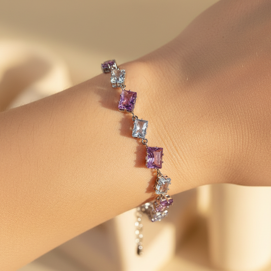 Pink & White Stone Chain Bracelet