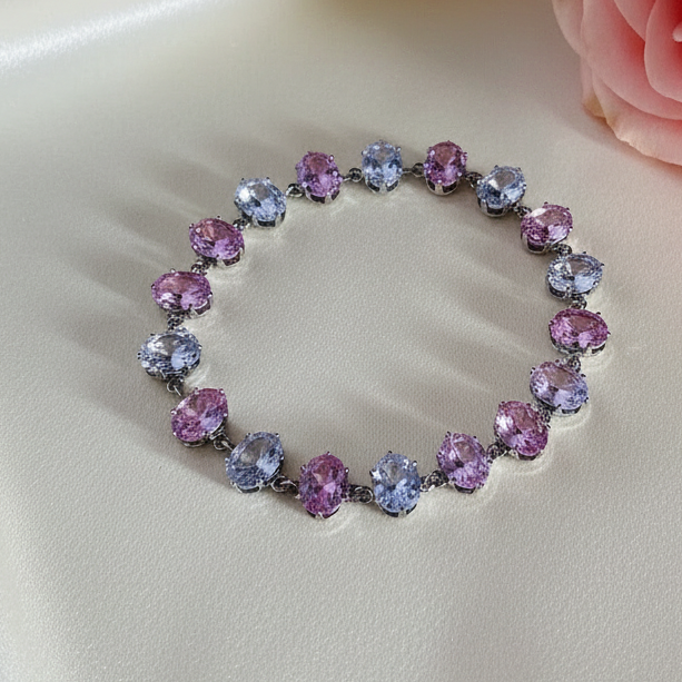 Silver Polish Stone Chain Bracelet