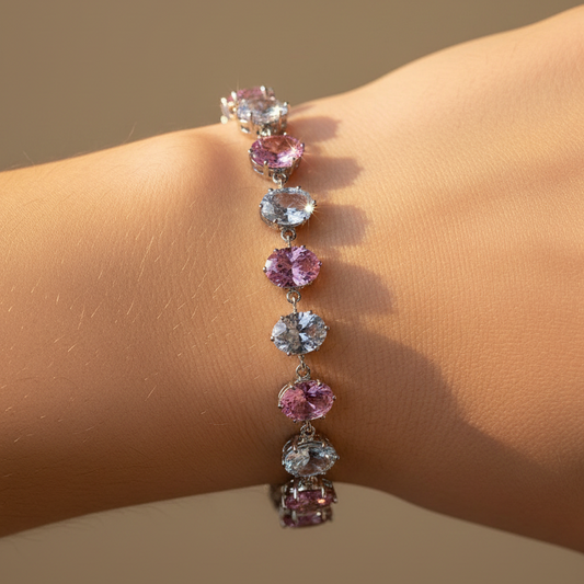 Silver Polish Stone Chain Bracelet