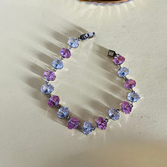 Silver Polish Stone Chain Bracelet