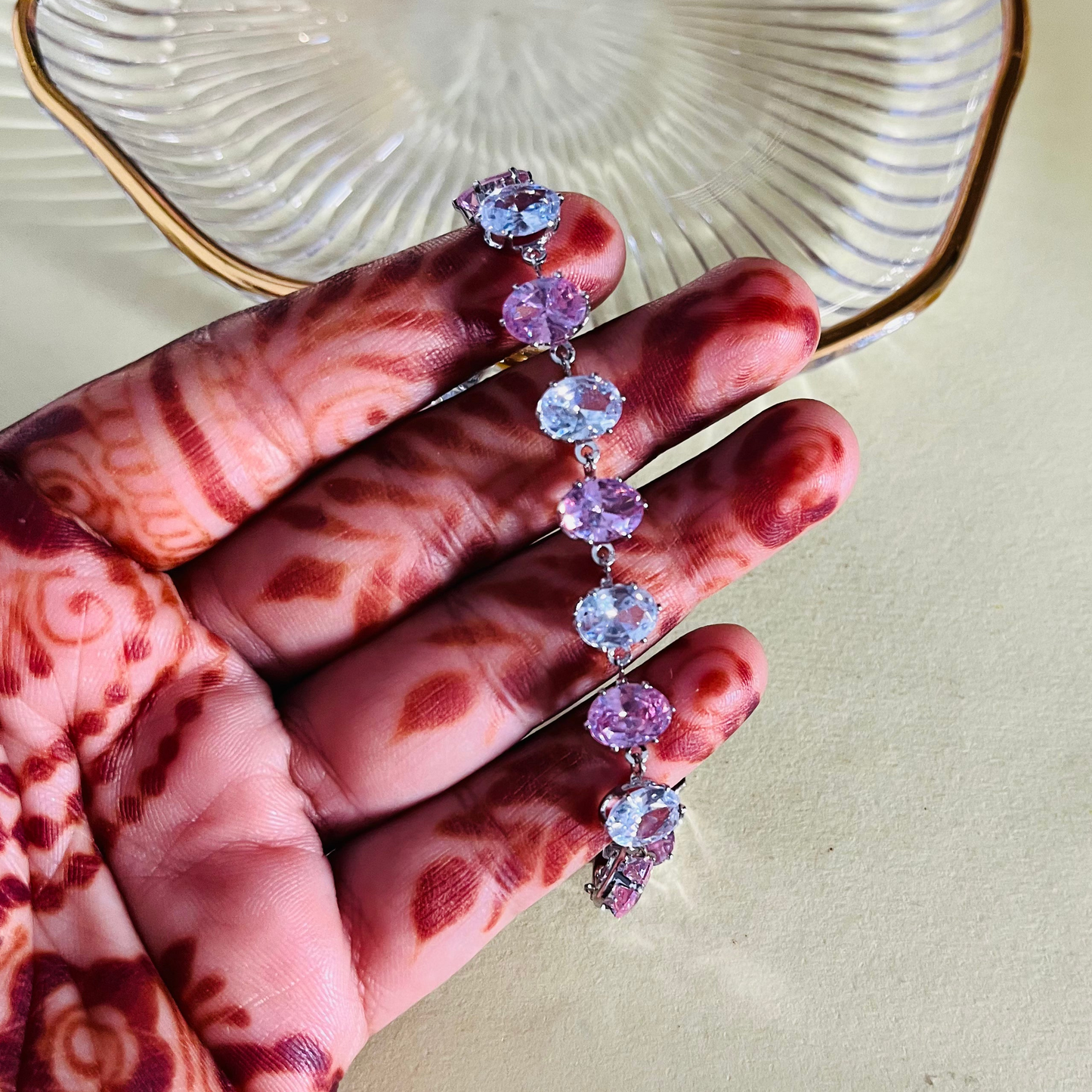 Silver Polish Stone Chain Bracelet