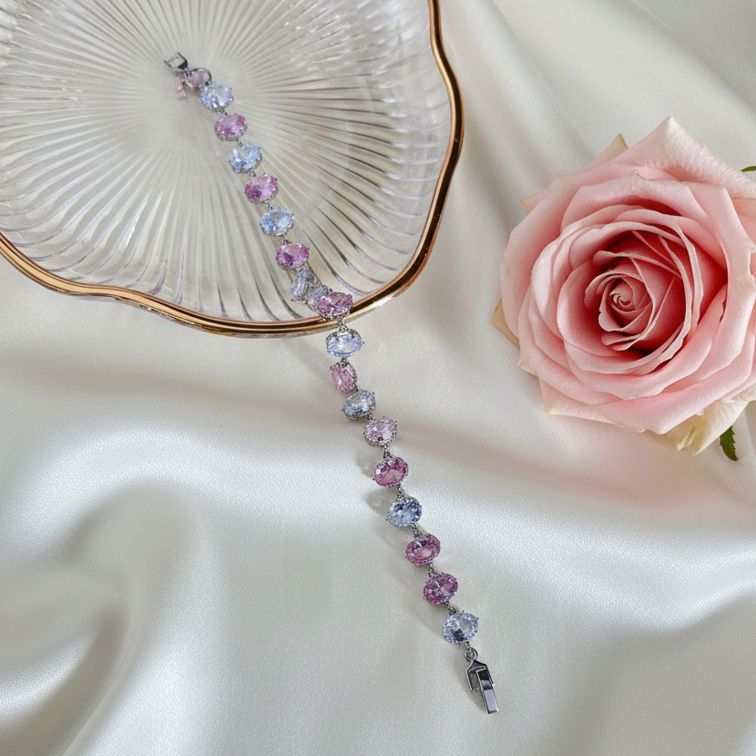 Silver Polish Stone Chain Bracelet