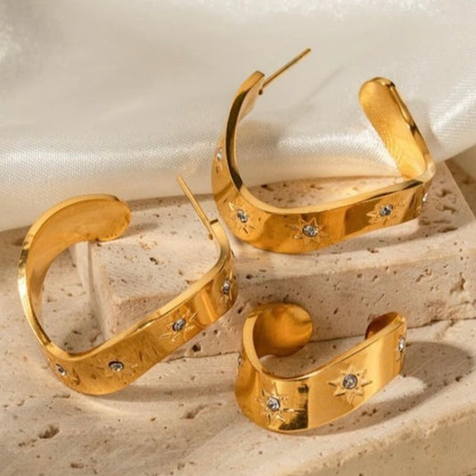 18K Gold AD Studded Hoop Earring