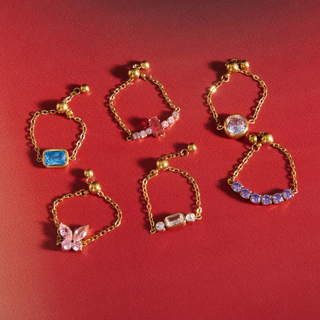 Pink Stone Chain Ring