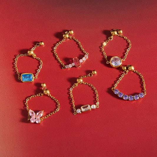 Pink Stone Chain Ring