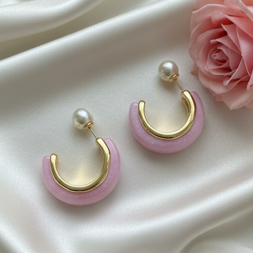 Pearl Back Pink Earrings