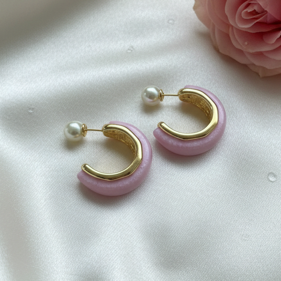 Pearl Back Pink Earrings