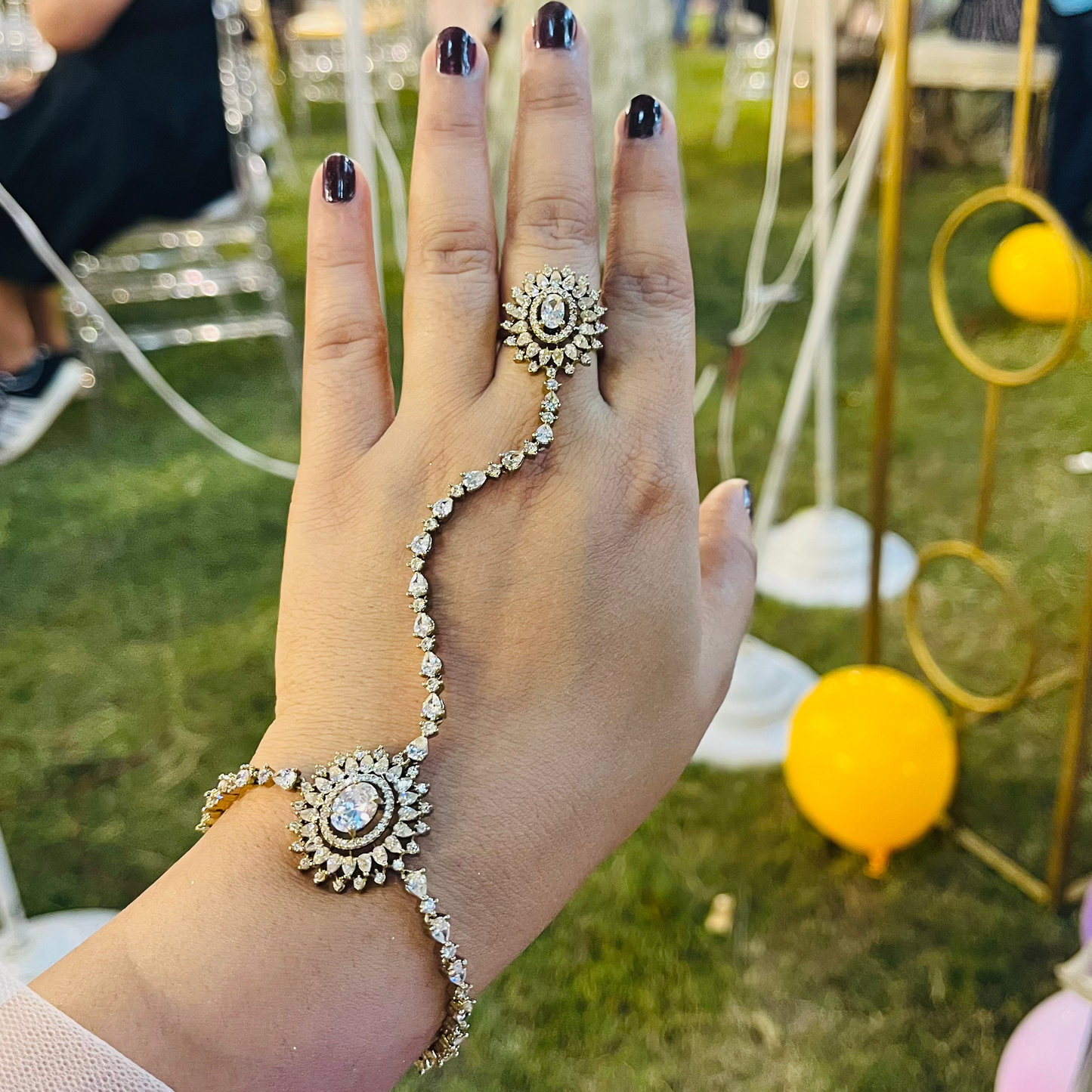White Zircon Hathphool Bracelet