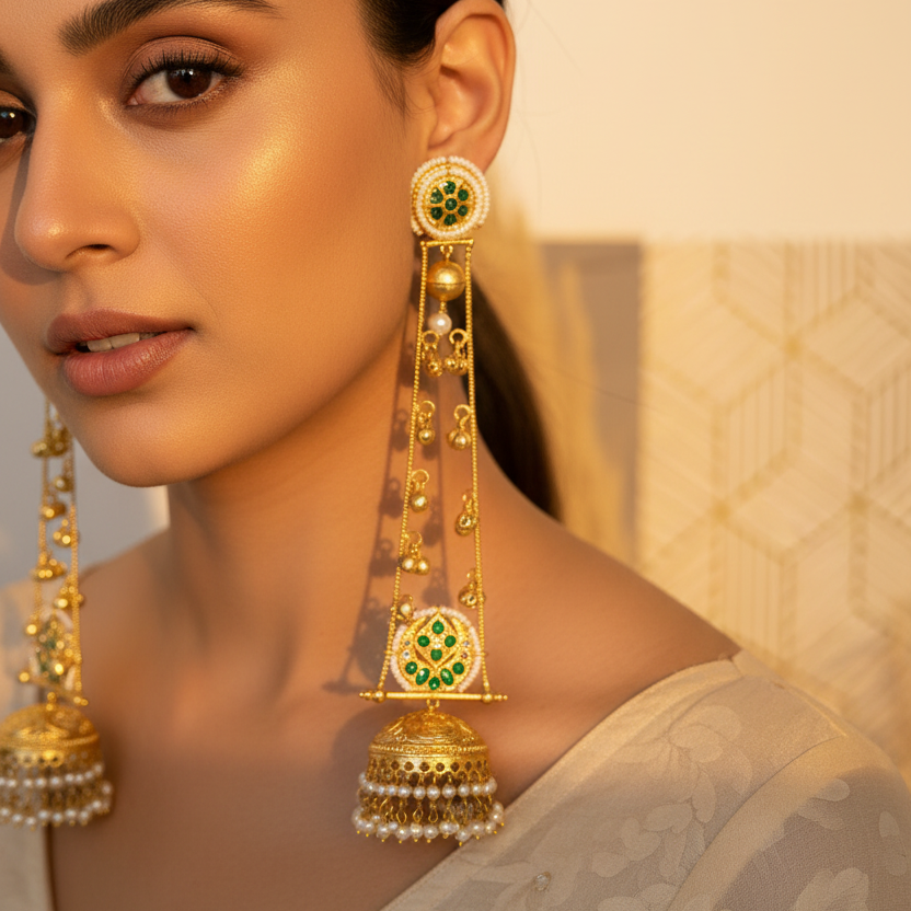 kashmiri earrings, Celeb style kashmiri earrings, Surbhi Inspired long kashmiri earrings