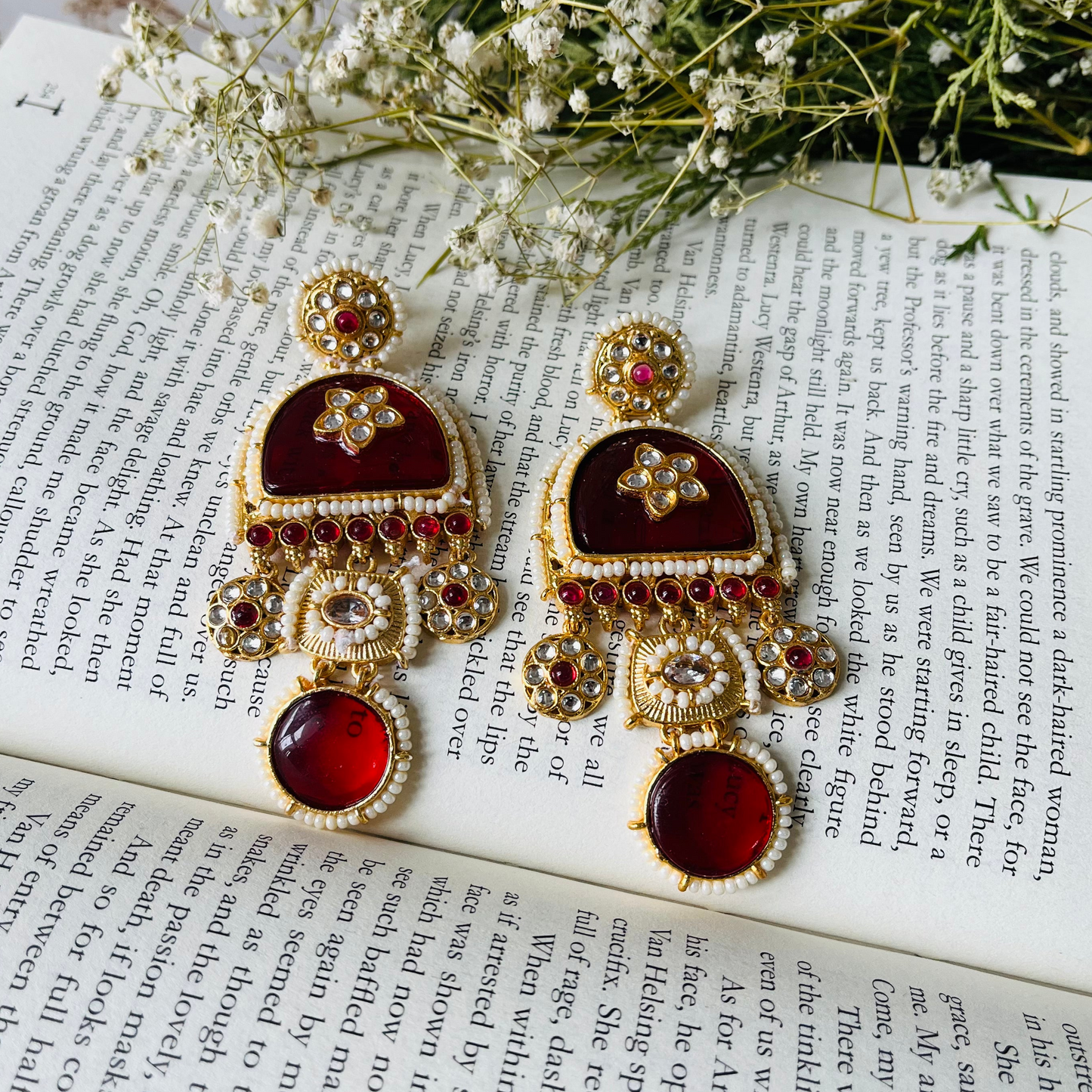 Red Stone Dangler Earrings