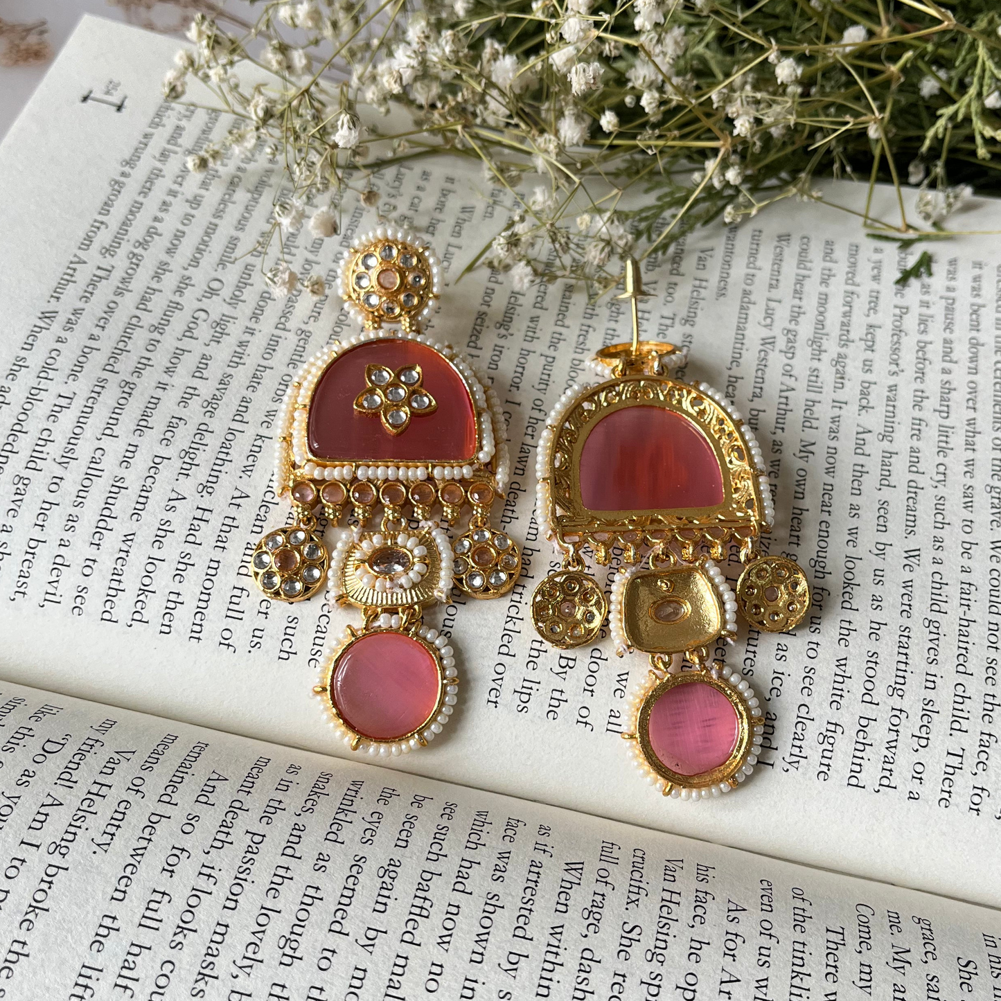 Pink Stone Dangler Earrings