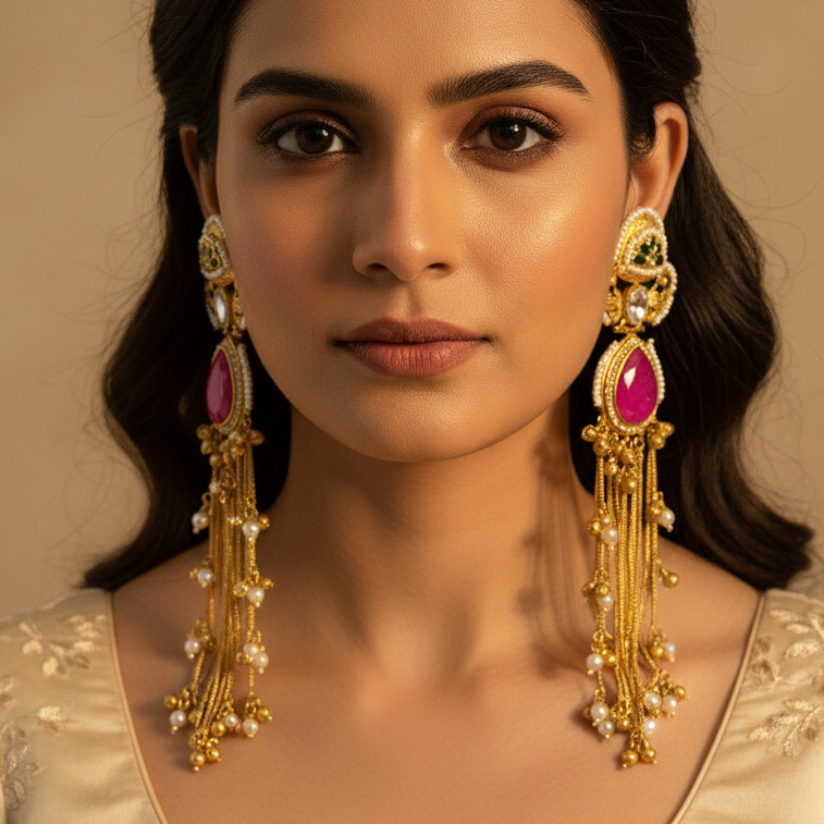 Stone Ghungroo Kashimiri Earrings