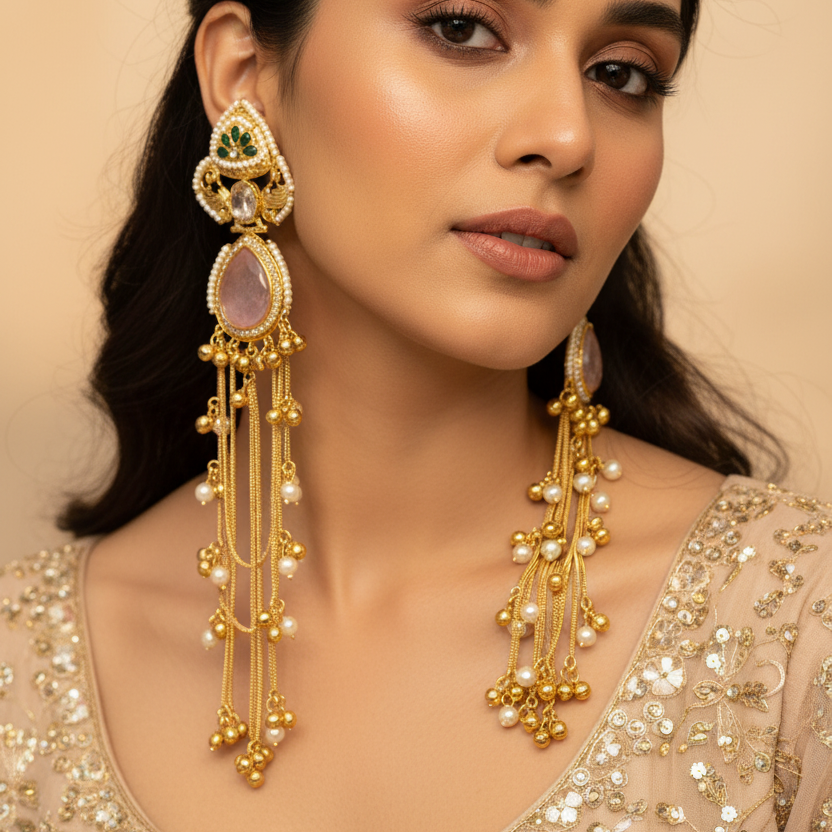 Stone Ghungroo Kashimiri Earrings