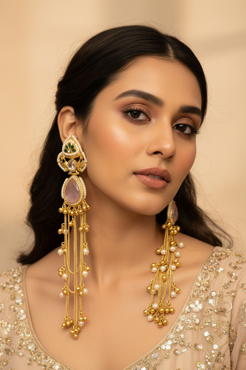 Stone Ghungroo Kashimiri Earrings