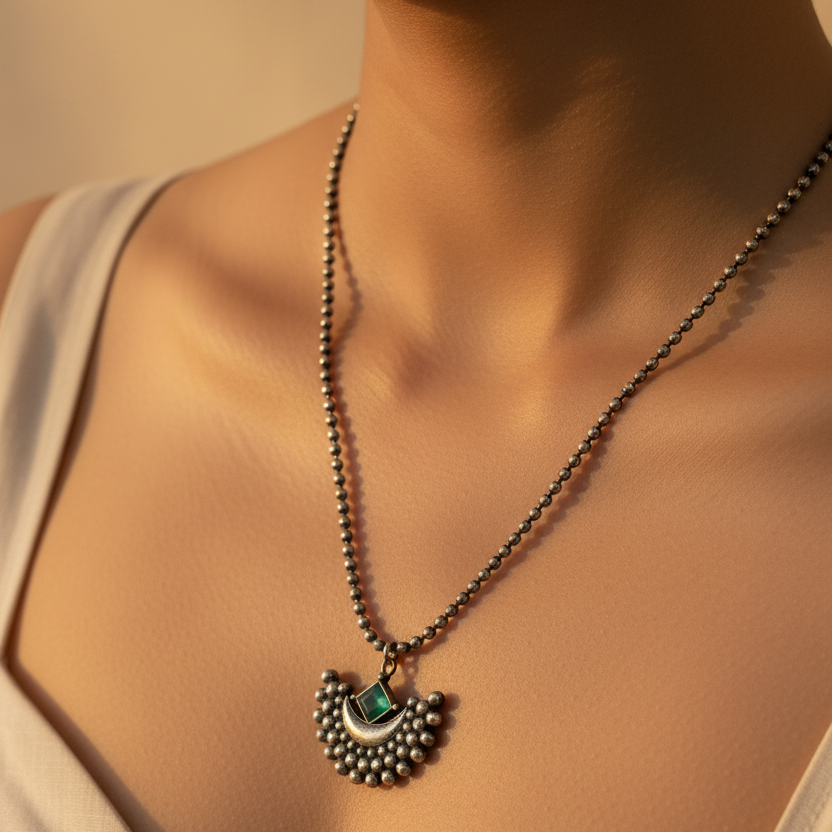 Silver Oxidised Pendant Necklace Set